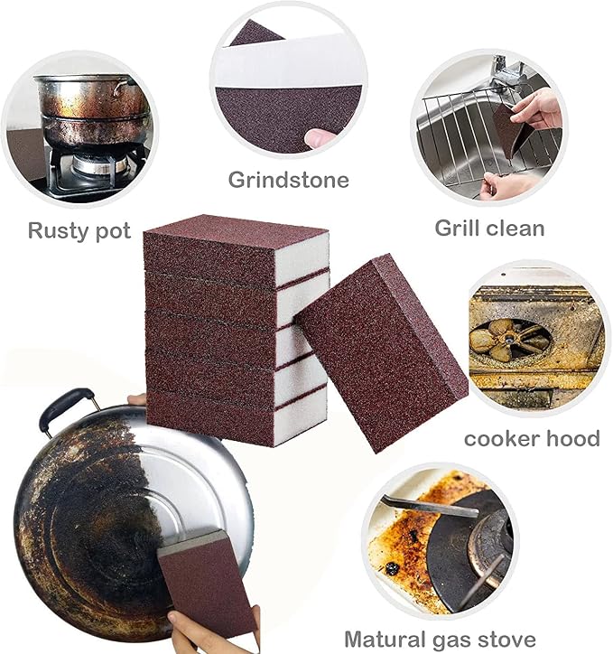 5 Pack Emery Magic Wipe Sponge, Nano Carborundum Sponge, Emery Sponge Brush Eraser Scrub, Pot Scrubber Scouring Pad Kitchen Magic Cleaning Sponge for Removing Rust Cleaning Pots and Pans