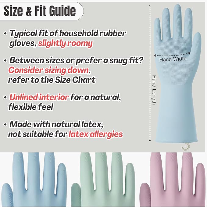 IMARU 3 Pairs Dishwashing Gloves with Hanging Hooks - Reusable Rubber Cleaning Gloves for Household & Kitchen & Gardening, Non-Slip & Waterproof & Durable (Small)