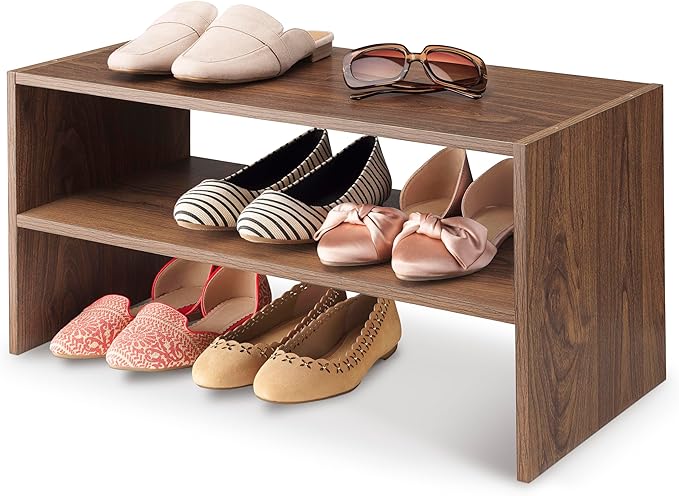 Whitmor Wood Stackable 2-Shelf Shoe Rack, Walnut, 24 inches