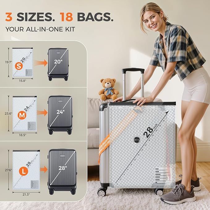 Nicetree 24-Pack Vacuum Storage Bags with Rechargeable Wireless Pump | 3 Sizes (20/24/28 Inch) Travel Vacuum Seal Bags for Clothing, Bedding & Seasonal Storage | Space Saver for Luggage