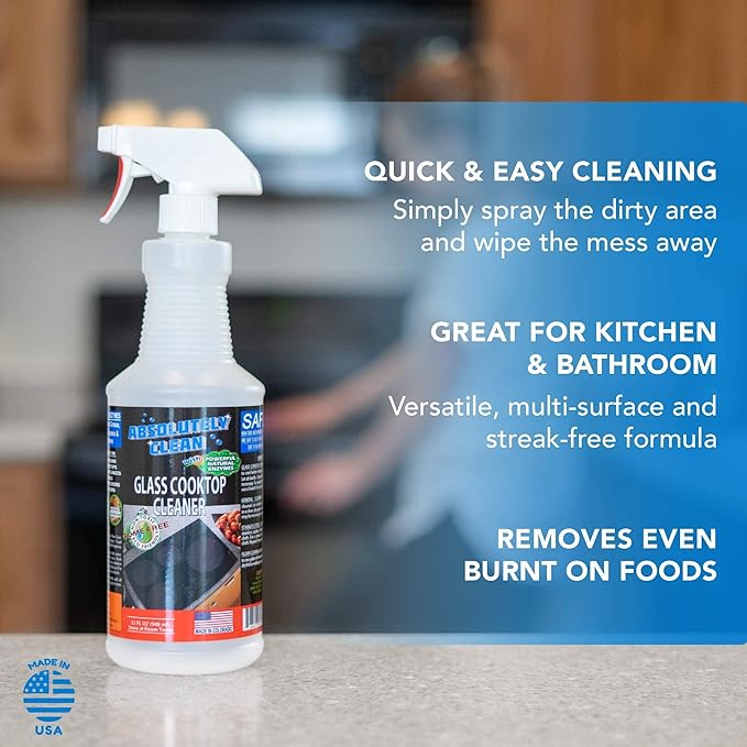 Absolutely Clean Amazing Ceramic & Glasstop oven cleaner heavy duty- Fume Free & Scratch Free - Streakfree - Powerful, Natural Enzymes - USA Made (32 oz)