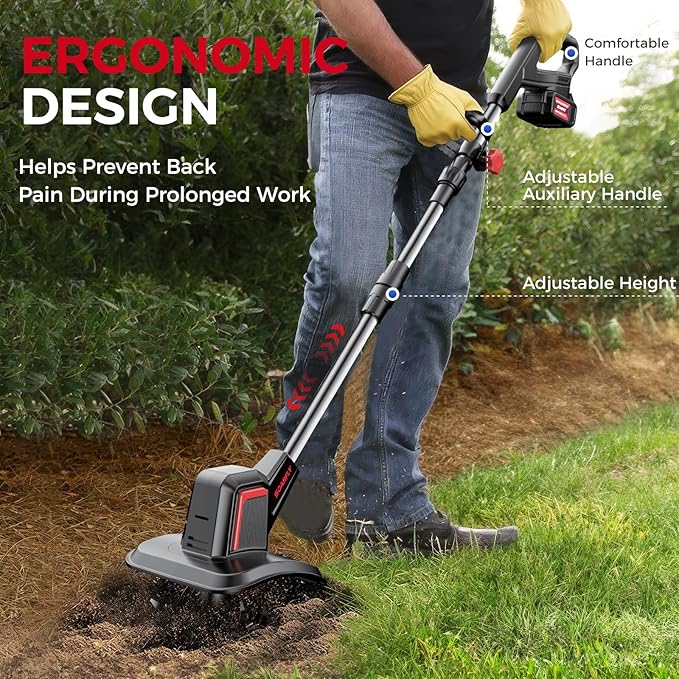 Upgraded Cordless Electric Tiller for Gardening, Total 8.0Ah Battery Powered Mini Cultivator with 2×4.0AH Batteries, 9" Width, 6.6" Depth, 48 Steel Tines Rototiller for Soil Cultivation
