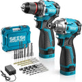 SEESII Cordless Drill Impact Driver 16.8V Brushless Power Tool Combo Kits 2x 2.0Ah Batteries w/Charger, 16-Pc Bits, Tool Bag, 3/8'' Drill & 1/4'' Impact Driver for Home DIY, Woodworking (Blue)