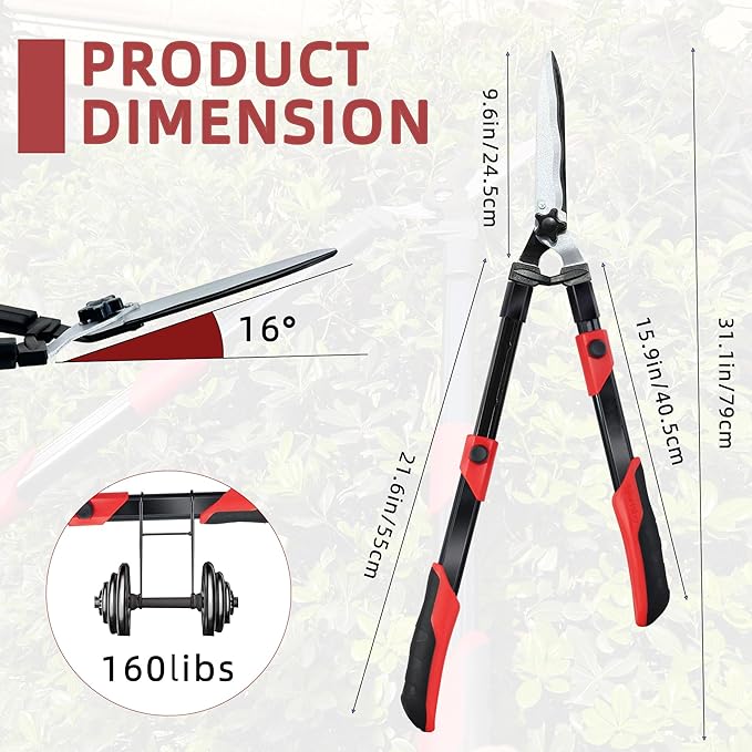 Hedge shears, Extendable 26"-32" Hedge Clippers with Sharp Wavy Blade, Manual Hedge Trimmer for Trimming Borders and Shaping Shrubs, Garden Shears Pruner for Lawn and Yard Tools