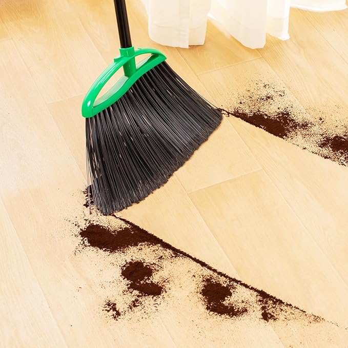 2 Pack Heavy Duty Brooms, 55" Long Handle Indoor Outdoor Angle Broom Set, Household Commercial Floor Cleaning, for Sweeping Home, Kitchen, Deck, Garage, Patio - Green