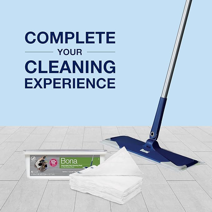 Bona Multi-Surface Floor Disposable Wet Cleaning Pads - Residue-Free Floor Cleaning Solution for Stone, Tile, Laminate, and Vinyl Floors - 12 Count (Pack of 2)