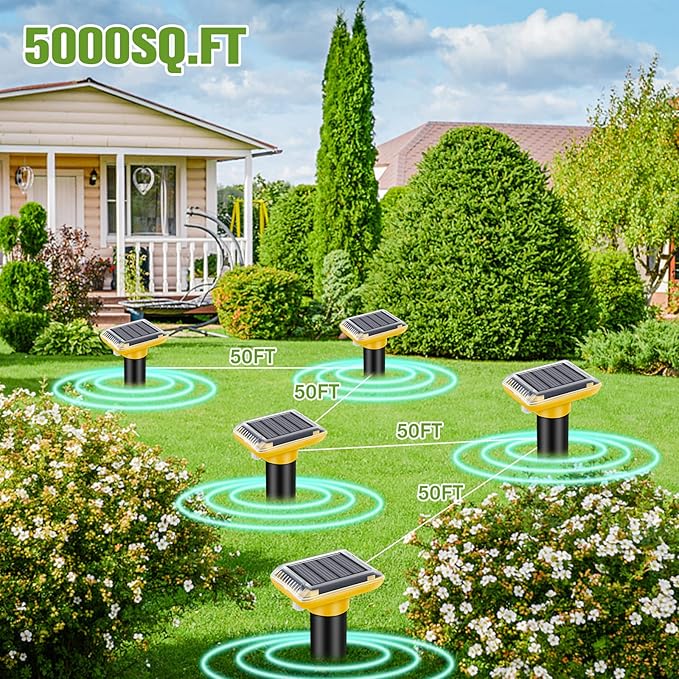 Solar Mole Repellent, Ultrasonic Gopher Repeller Outdoor, Solar Powered Waterproof Snake Repellent Deterrent Gopher Vole Snake Pest and Other Animals from Lawn Garden Yard Home(2 Packs)