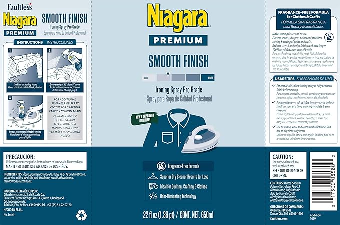 Niagara Spray Starch (22 Oz, 2 Pack) Trigger Pump Liquid Starch for Ironing, Non-Aerosol Spray on Starch, Reduces Ironing Time, No Flaking, Sticking or Clogging, Biodegradable Ingredients, Recyclable