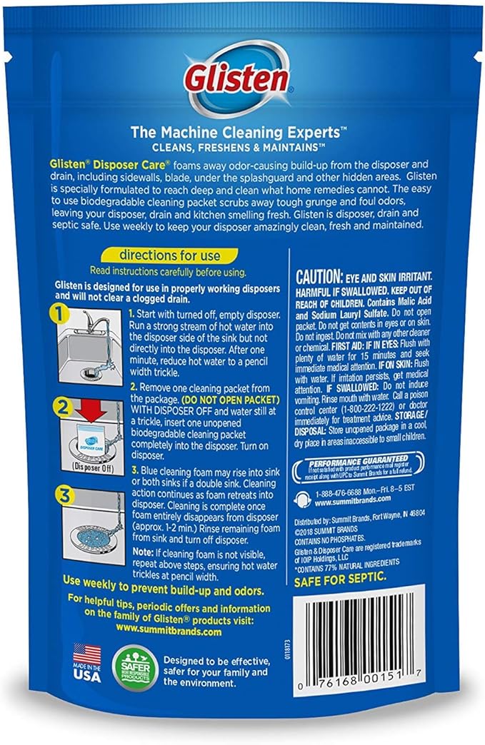 Glisten Garbage Disposer Cleaner, Lemon, 4.9 Oz, 4 Count (Pack of 2)