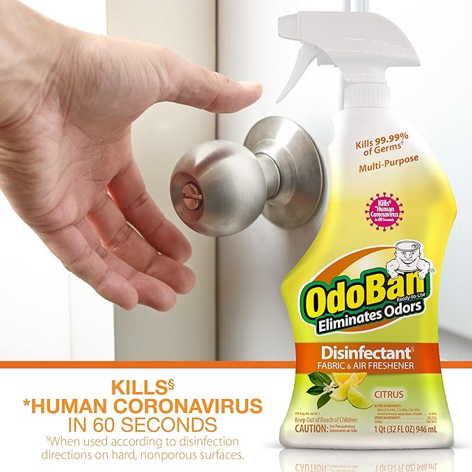 OdoBan Ready-to-Use Disinfectant and Odor Eliminator, Made in the USA, Citrus Scent, Set of 3, 2 Spray Bottles, 32 Ounces Each and 1 Gallon Concentrate