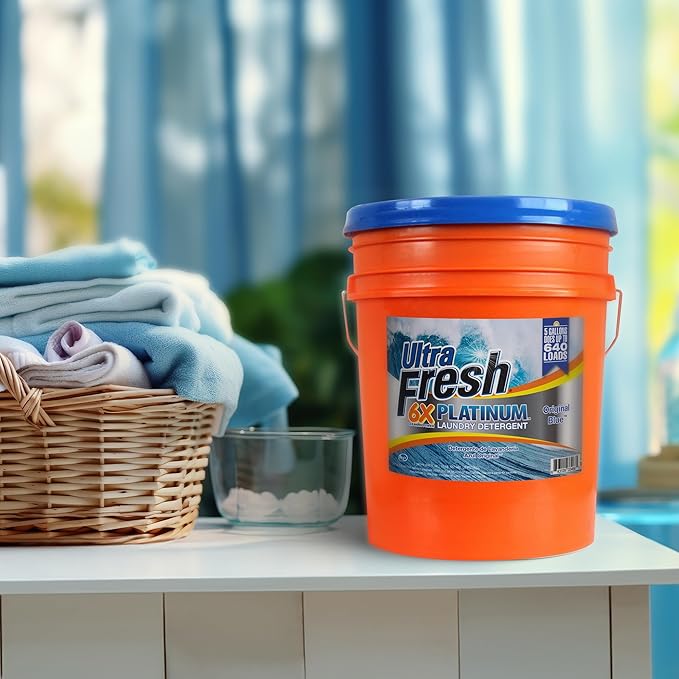 Ultra Fresh 6X Platinum 5 Gallon Laundry Detergent Liquid for All Machine Types with Easy Dispensing Pump, Up to 640 Loads, Original Blue (5 Pack)