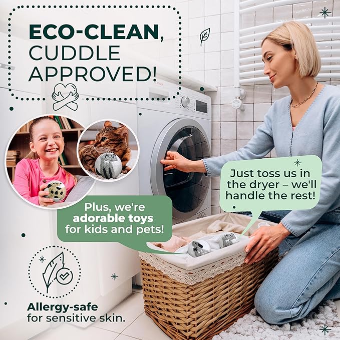 No More Dryer Sheets! XL Wool Dryer Balls 6-Pack, Reusable Laundry Softener & Static Reducer, Eco-Friendly, Long-Lasting, Safe for Sensitive Skin