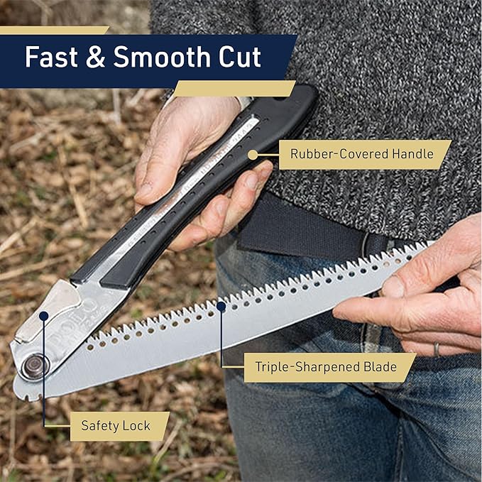 Folding Hand Saw for Wood Cutting, Camping, or Landscaping - 10” Japanese Folding Pruning Saw Tree Trimmer Branch Cutter with Razor Teeth and SK5 Steel Blade for Gardening by Kings County Tools