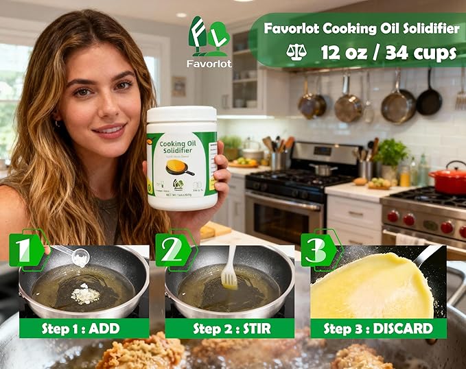 Cooking Oil Solidifier Powder for Easy Disposal, Algae Hardener, Grease Solidifier, Frying and Vegetable Canola Fry Oil Hardener, Solidifying Powder to Gel, 100% Plant-Based, 24 oz Value Pack