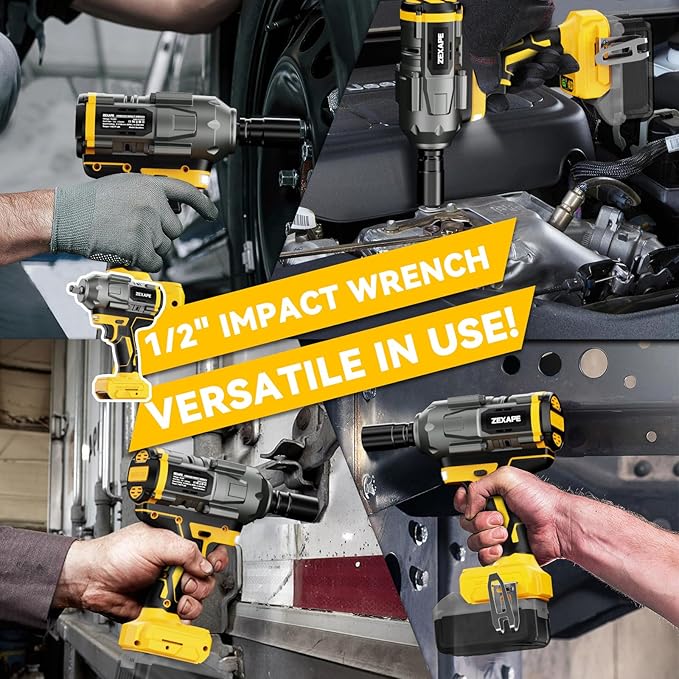 Cordless Impact Wrench 1/2 inch for Dewalt 20V Battery, Impact Wrench 1360N.m(950Ft-lbs) High Torque Brushless Electric Impact Gun, Power Impact Driver with 3-Mode Speed, LED Work Light(no battery)