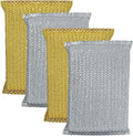 LOLA Wonder Non-Scratch Scouring Pad, 4 Pack, Large Knitted Flat Wire Cloth Fibers w/Foam Sponge Core, Assorted Colors (Gold or Silver)