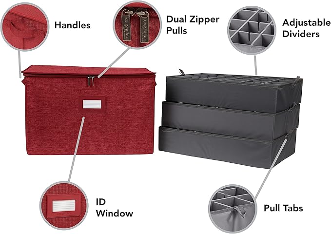 Covermates Keepsakes - Adjustable Zip-Top Storage Box - Configurable FlexGrid Compartments - Heavy Duty Polyester- Reinforced Handles - Stackable Design - Indoor Storage, Red Heather