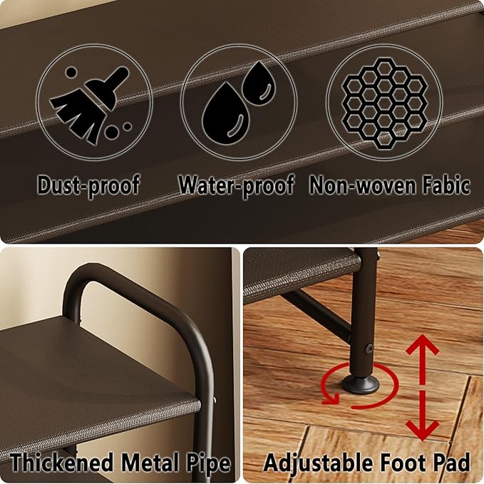 INGIORDAR Shoe Rack 3 Tier Long Storage Organizer Wide Metal Shoe Shelf for Closet Entryway Brown