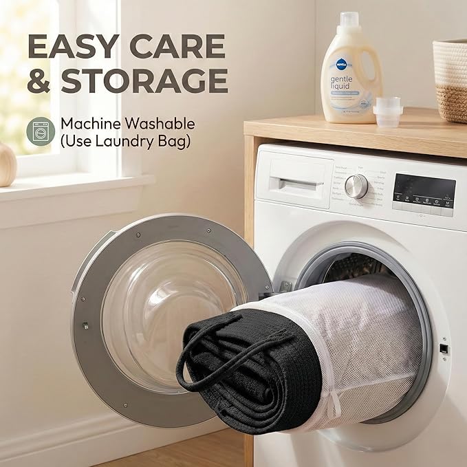 JMvicyroam 115L Extra Large Blanket Basket for Living Room - Woven Cotton Rope Laundry Hamper with Reinforced Handles - Storage Bin for Pillows, Comforters & Toys - Machine Washable,Black