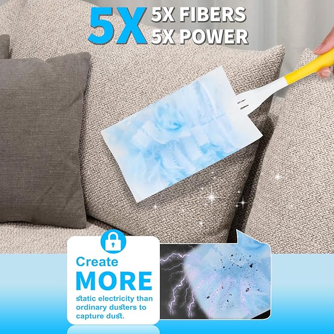 Duster Refill for Cleaning with 2 Handles, Heavy Duty Disposable Duster Kit Unscented Replacement Head Dust Removal Brush for Electronics, Furniture, Blinds, Ceiling Fans, Walls (80pack)