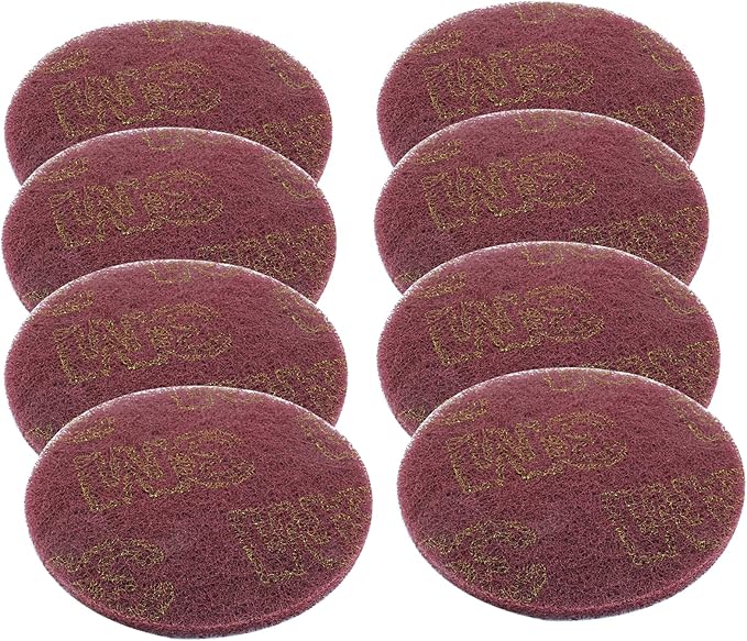 Hordion 8Pcs Scrub Pads Round Scrubber Scouring Pads Abrasive Scuffing Tool for Home Kitchen House Cleaning, Red