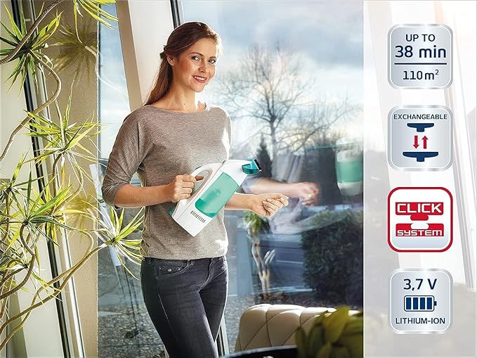 Leifheit Dry & Clean Window Vacuum Cleaner Set with 43cm Handle and Washers, Window Cleaning Kit up to 35 Minutes of Power, Electric Window Cleaner