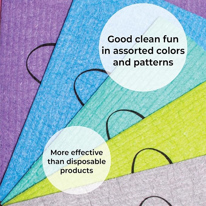 Skoy Cloth, 4-pack Versatile Swedish Dishcloths for Kitchen and Household Use, Reusable Cleaning Cloths, Planet-Friendly, Dishwasher and Dryer-Safe, Assorted Colors