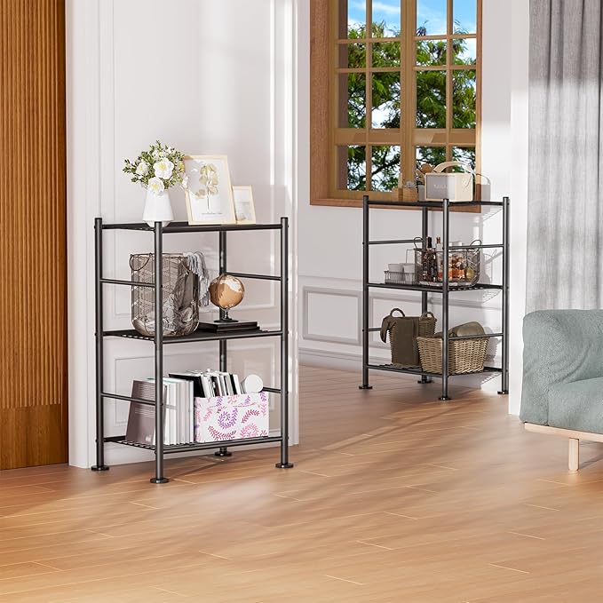 BolDuck 3 Tier Shelf Organizer Rack, Metal Shelving Unit with Adjustable Leveling Feet, Space-Saving Storage Shelves for Closet Laundry Bathroom Kitchen Pantry, 18.11" Wx12.6 Dx29.53 H, Black