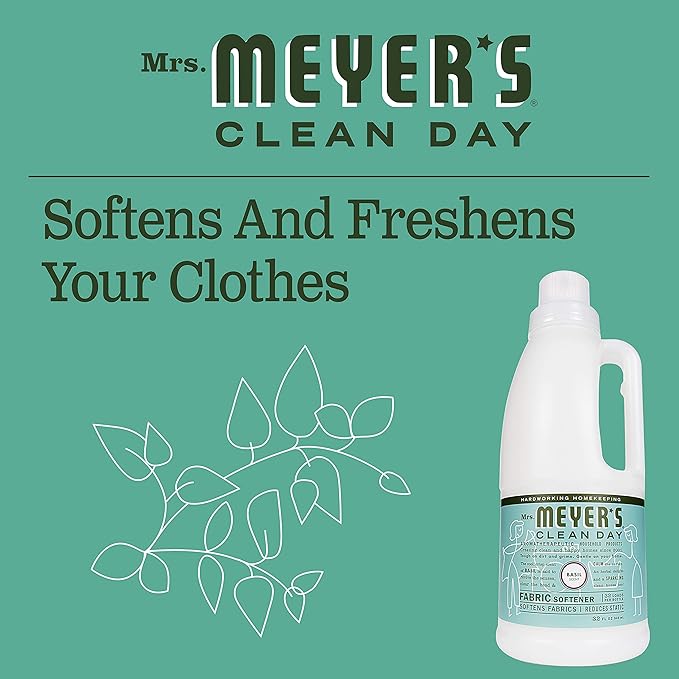 MRS. MEYER'S CLEAN DAY Liquid Fabric Softener Bottle, Basil Scent 32 Fl oz (Pack of 4)