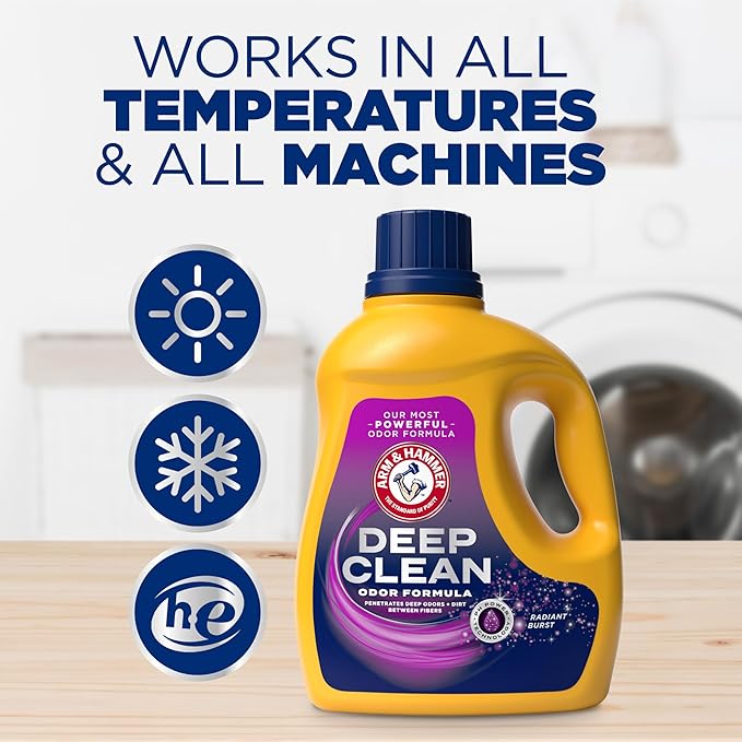 ARM & HAMMER Deep Clean Odor Formula Liquid Laundry Detergent, Radiant Burst Scent, 75 Fl Oz, 50 Loads