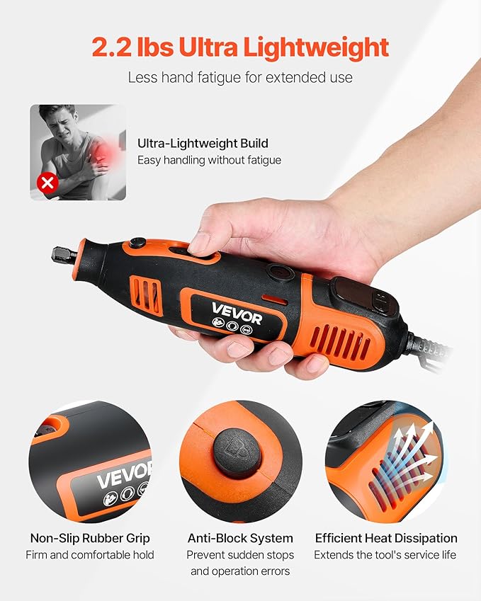 VEVOR 51-Piece Rotary Tool Kit, 200W Mini Power Rotary Tool Corded, 8000-40000RPM Multi-Purpose DIY Tools with Universal Chuck for Engraving, Sanding, Grinding, Polishing, Cutting, DIY Crafts
