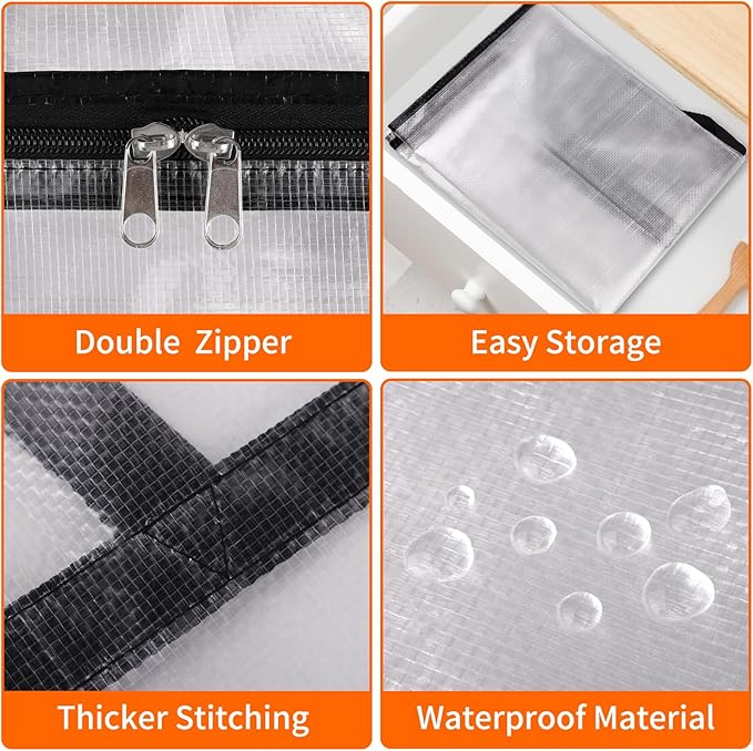 TasticTotes 6 Pack Clear Storage Bags for Comforter, Clothes & Bedding, Plastic Blanket Storage with Zipper and Handle, Moving Bags, Closet Organizer and Under-Bed Storage (40L)