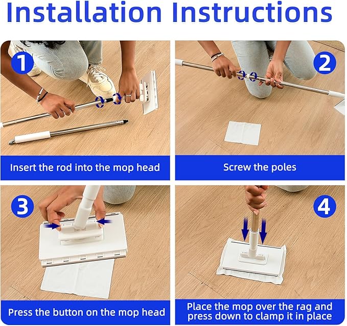 Snap Grip Mini Mop No-Touch Automatic Gripping Mopa Desechable para Polvo Mini Lazy Dust Mop & Sweeper Mops for Dry Wet Disposable Pads, Multi Surface Floor Cleaning (1 mop + 10 Cloths)