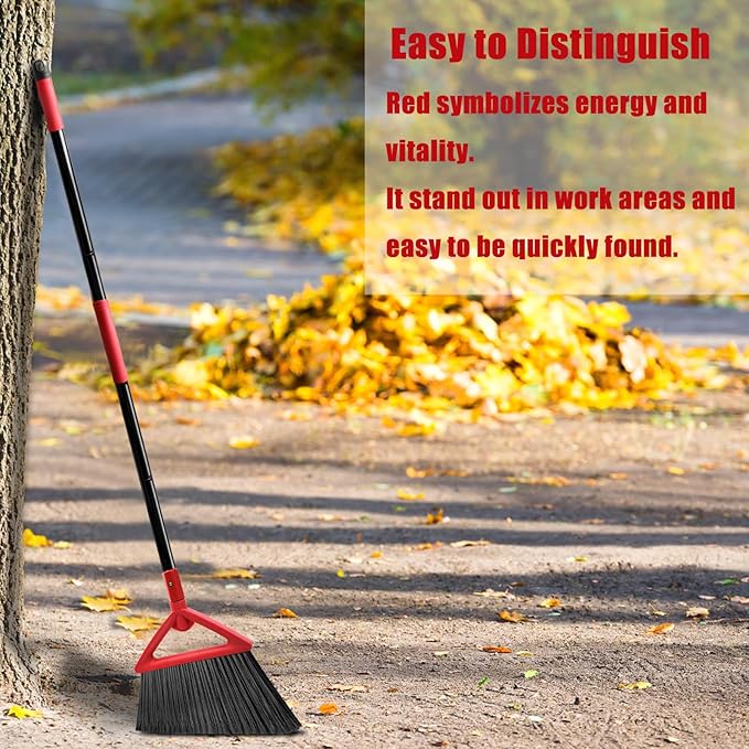 Heavy Duty Broom Outdoor and Indoor, 2 Pack Upgraded Commercial Angle Brooms, Perfect Red Broom of House, Kitchen, Garage, Courtyard