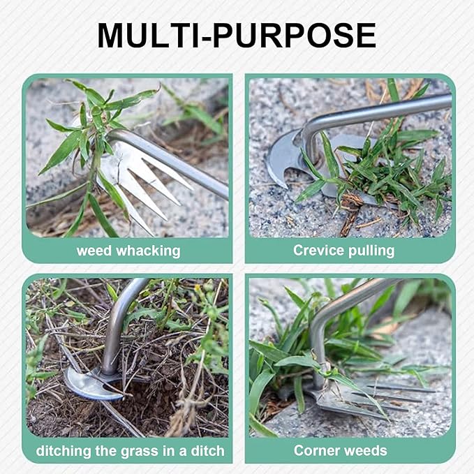 Vanwoke Weed Puller Tool,Portable Garden Weeder Puller Tool;Weeding Artifact Uprooting Weeding Tool 4 Teethes Dual Purpose Manual Hand Weeders Tool for Gardening Vegetable Backyard Farm Planting