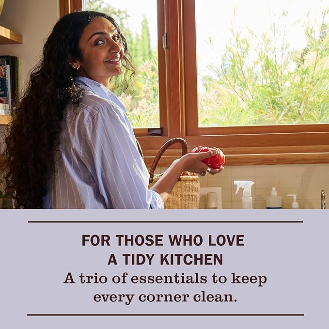 Mrs. MEYER'S CLEAN DAY Kitchen Basics Set, Lemon Verbena Scent Cleaning Supplies includes Hand Soap (12.5 Fl Oz), Dish Soap (16 Fl Oz) and Multi-Surface Cleaner (16 Fl Oz)