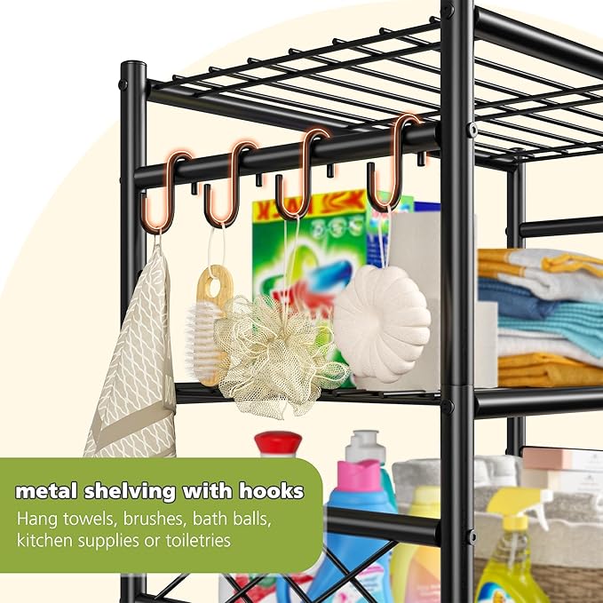 DurayLoly Storage Shelves 5 Tier Capacity,Metaling Shelving with Hooks,Heavy Duty Garage Shelves Unit with Leveling Feet,Wire Shelving for Pantry,Kitchen and Closet,23.6" W x 13.8" D x 72.4" H,500lbs