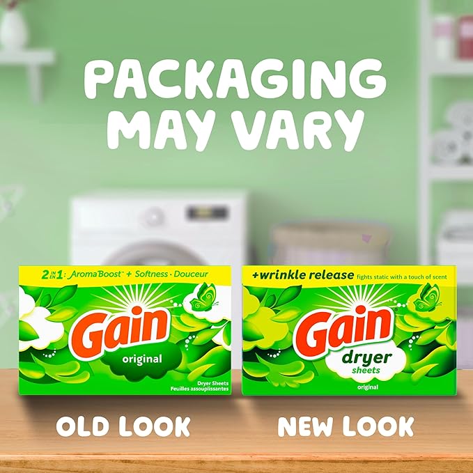 Gain dryer sheets Plus Wrinkle Release, Original Scent, 120 Count, Fights static with a touch of scent, laundry sheets