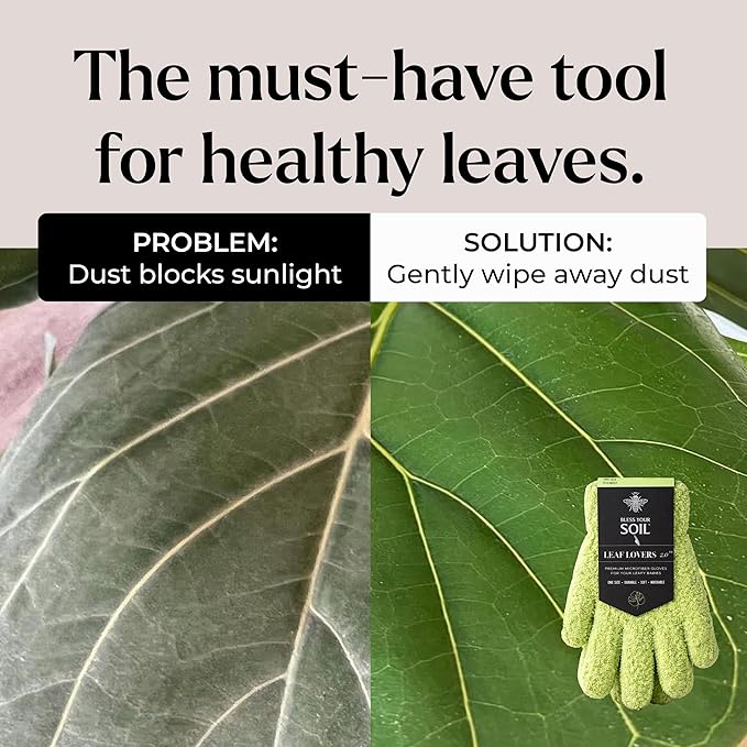 BLESS YOUR SOIL Microfiber Dusting Gloves for Plants : Premium, Gentle, Traps Dust, Washable, Lint Free : Use with Big Leaf Energy ready-to-use spray for houseplants
