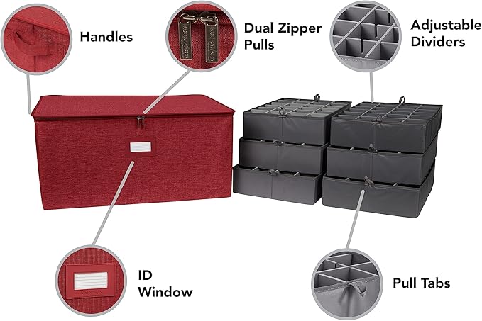 Covermates Keepsakes - Adjustable Zip-Top Storage Box - Configurable FlexGrid Compartments - Heavy Duty Polyester- Reinforced Handles - Stackable Design - Indoor Storage, Red Heather