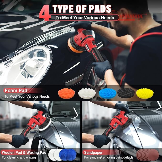 Cordless Buffer Polisher Kit for Milwaukee 18V/M18 Battery (No Battery), 6-Inch Orbital Car Polisher 6 Speed 1800—5500 RPM, 17PCS Polishing Accessories, for Car Polishing/Waxing (Tool Only)
