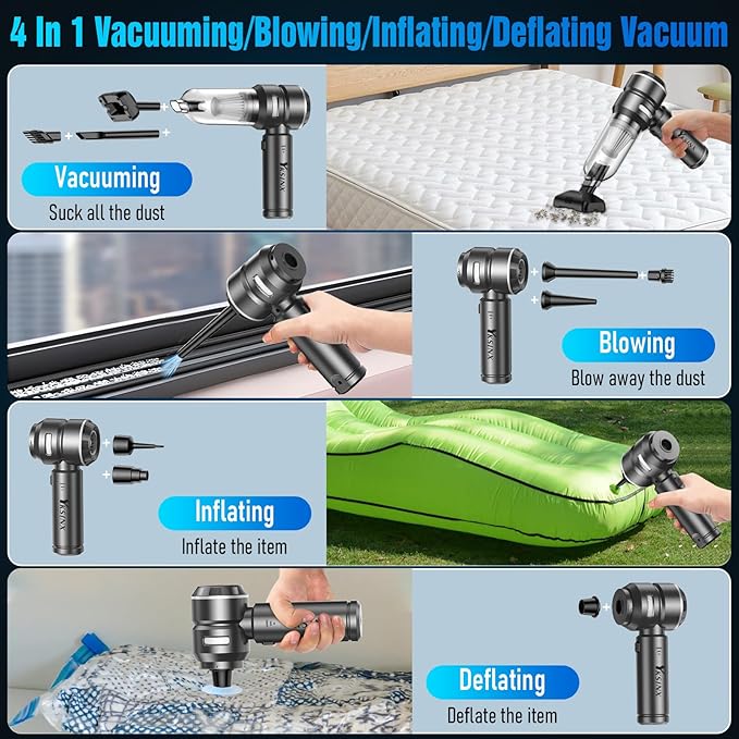 Car Vacuum Cleaner High Power,18000PA Handheld Vacuum Cordless with Brushless Motor,4 in 1 Portable Mini Vacuum Cleaner & Air Duster,3 Gear,Small Handheld Vacuum Rechargeable for Car,Home