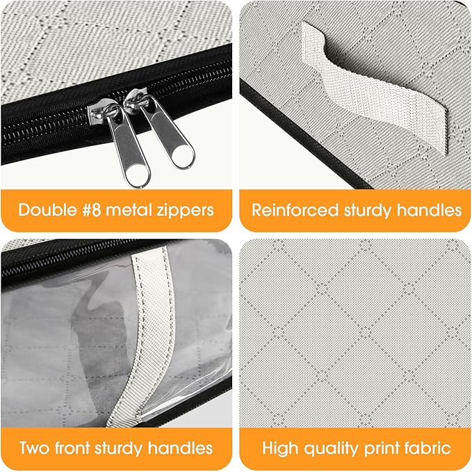 StorageRight Under Bed Storage Bags 2 Pack, 40L Large Clothes & Comforter Storage Containers with Clear Window, Breathable Fabric Organizer for Blankets, Bedding, Seasonal Clothing, White