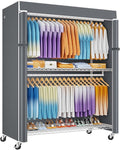 ULIFHOME P8C Max Heavy Duty Clothes Rack（With Extended Width Design） Rolling Clothing Racks for Hanging Clothes with Lockable Wheels，51.2" W x 15.8" D x 80.5" H，Load 700LBS，White Rack with Grey Cover