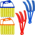 4 Pcs Window Venetian Blind Cleaner Duster Tool 7 Finger Blind Rush and Shutter Cleaner Brush Hand-held Window Shutter Air Conditioner Duster for Dirt(Orange, Blue, Red)