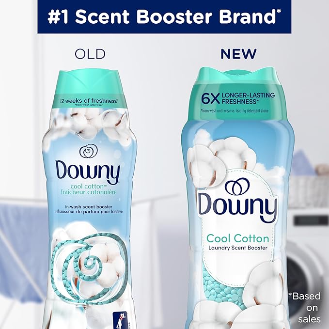 Downy Cool Cotton In-Wash Laundry Scent Booster Beads, 24 oz, laundry scent beads, Long-lasting Freshness