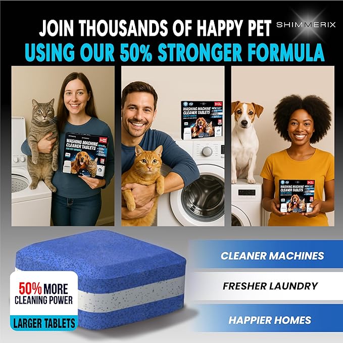 Washing Machine Cleaner New Ultra Pro Tablets 50% Stronger Formula for Pet - 56 Pack, HE Front & Top Load, Washer Deep Cleaning, Remove Tough Pet Hair, Odors, Residue & Grime, No Dander Build-up
