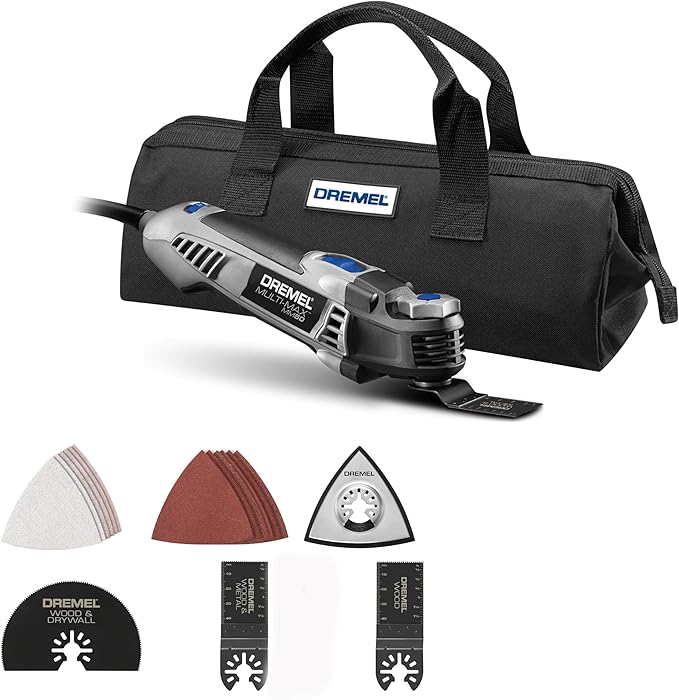 Dremel Multi-Max MM50-02 5 Amp Variable Speed Corded Oscillating Multi Tool Kit with 16 Accessories and Storage Bag - Ideal for Metal & Wood Cutting, Sanding, and Box Cutouts