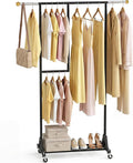 Rolling Clothing Rack with Bottom Storage Shelf & lockable Casters, Multi-tier Retractable Sturdy Garment Rack for Hanging Coats, Dresses - Ideal for Bedroom, Closet & Laundry Room ( Taller version )