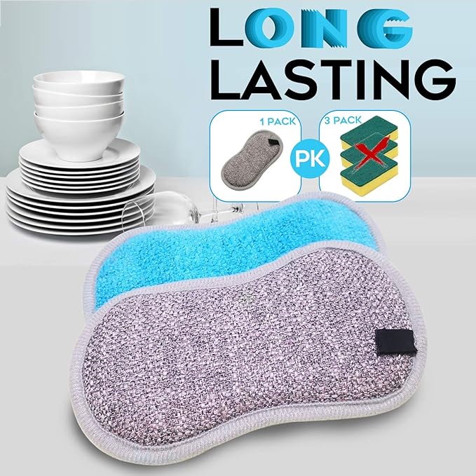 Dual Sided All-Purpose Sponges Kitchen,Dish Sponge for Washing Dishes Cleaning Kitchen,Non Scratch,Rough Scrubbers for Non-Stick Cookware, Soft Microfiber Scrub for Dishes(12 Pack)